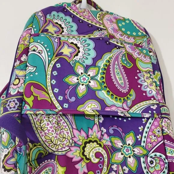 Vera Bradley Campus Backpack Quilted Bookbag Purlpe Paisley - Picture 4 of 5